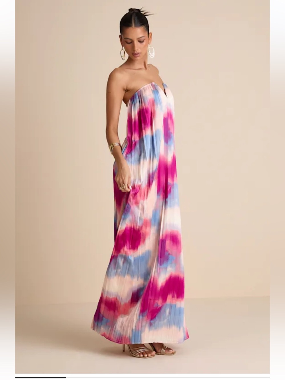 Lulu's Celandine Abstract Pleated Dress Worn Once Medium